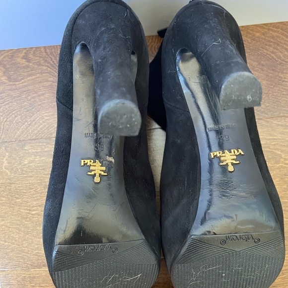 PRADA HEELED BOOTIES SUEDE Size 39 or 9 US Black 5 inch heel - Picture 8 of 15